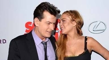Чарли Шин и Линдси Лохан на голливудской премьере