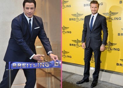 Джон Траволта и Дэвид Бекхэм на открытие магазина Breitling